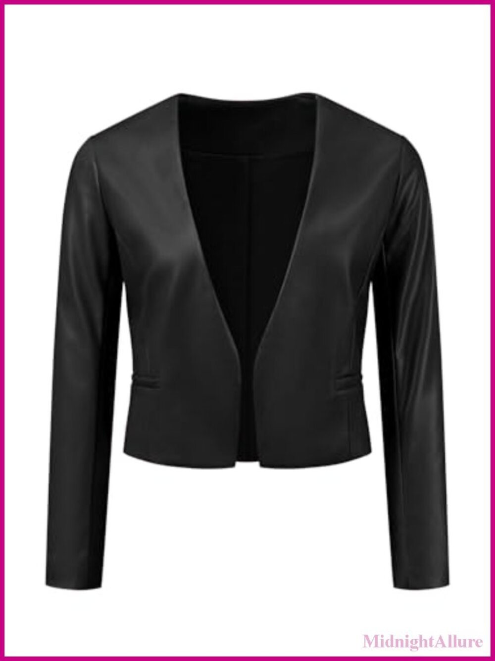 Faux Leather Moto Jacket Collarless Crop Long Sleeve Casual Outerwear
